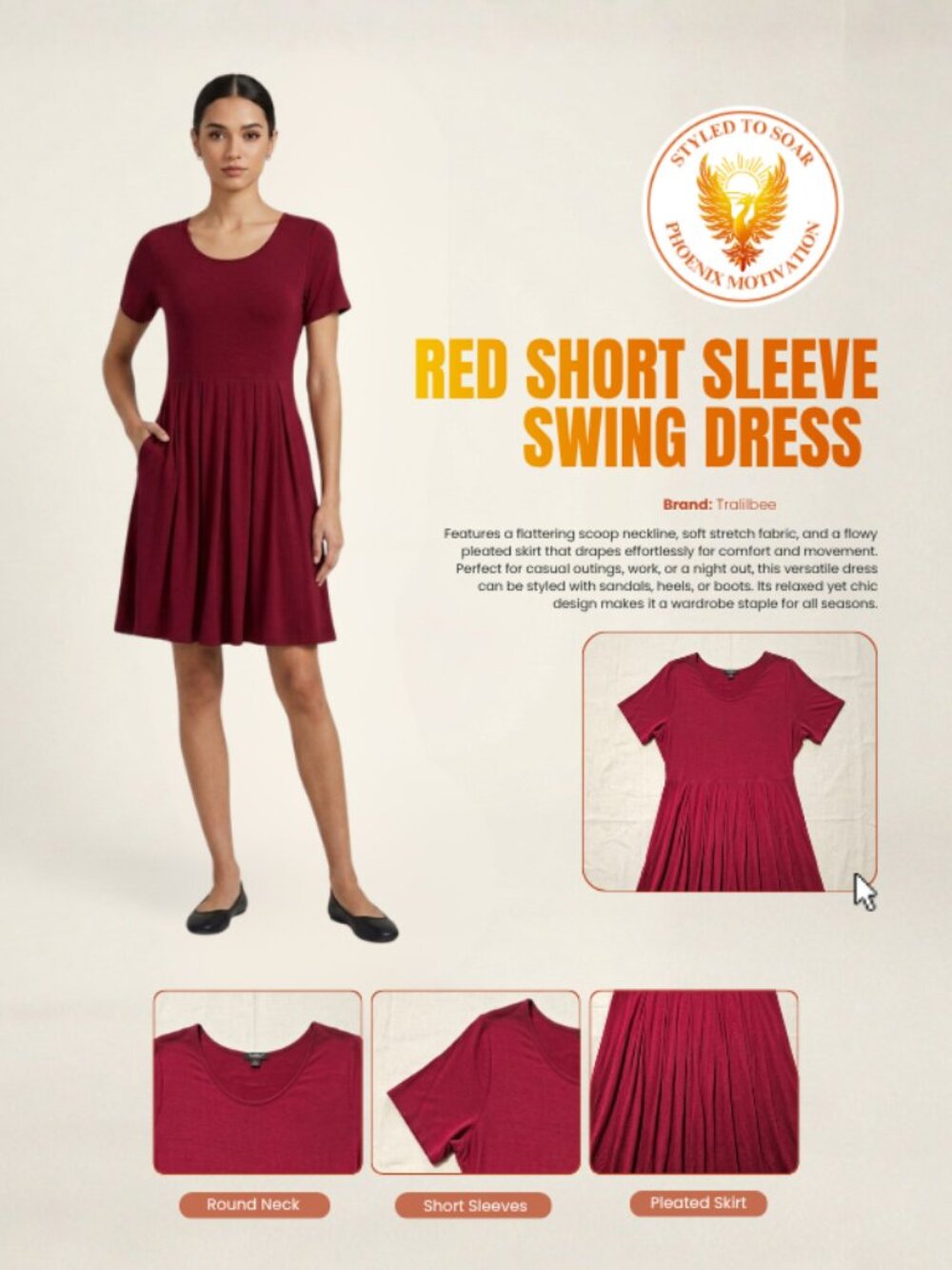Tralilbee - Red Short Sleeve Swing Dress